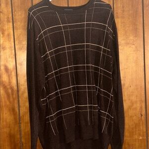 Dockers Men's Dark Brown Checkered Crewneck Sweater